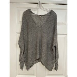 Oversized Women XS Free People Slouchy Gray Scrunch Sleeve Knit Wool Bld Sweater